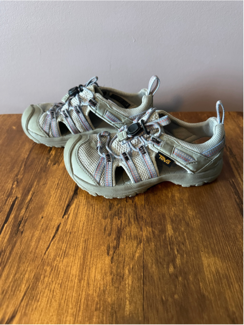 Teva Girls Water Shoes Size 11 Toddler Gray Blue Orange Closed Toe Bungee